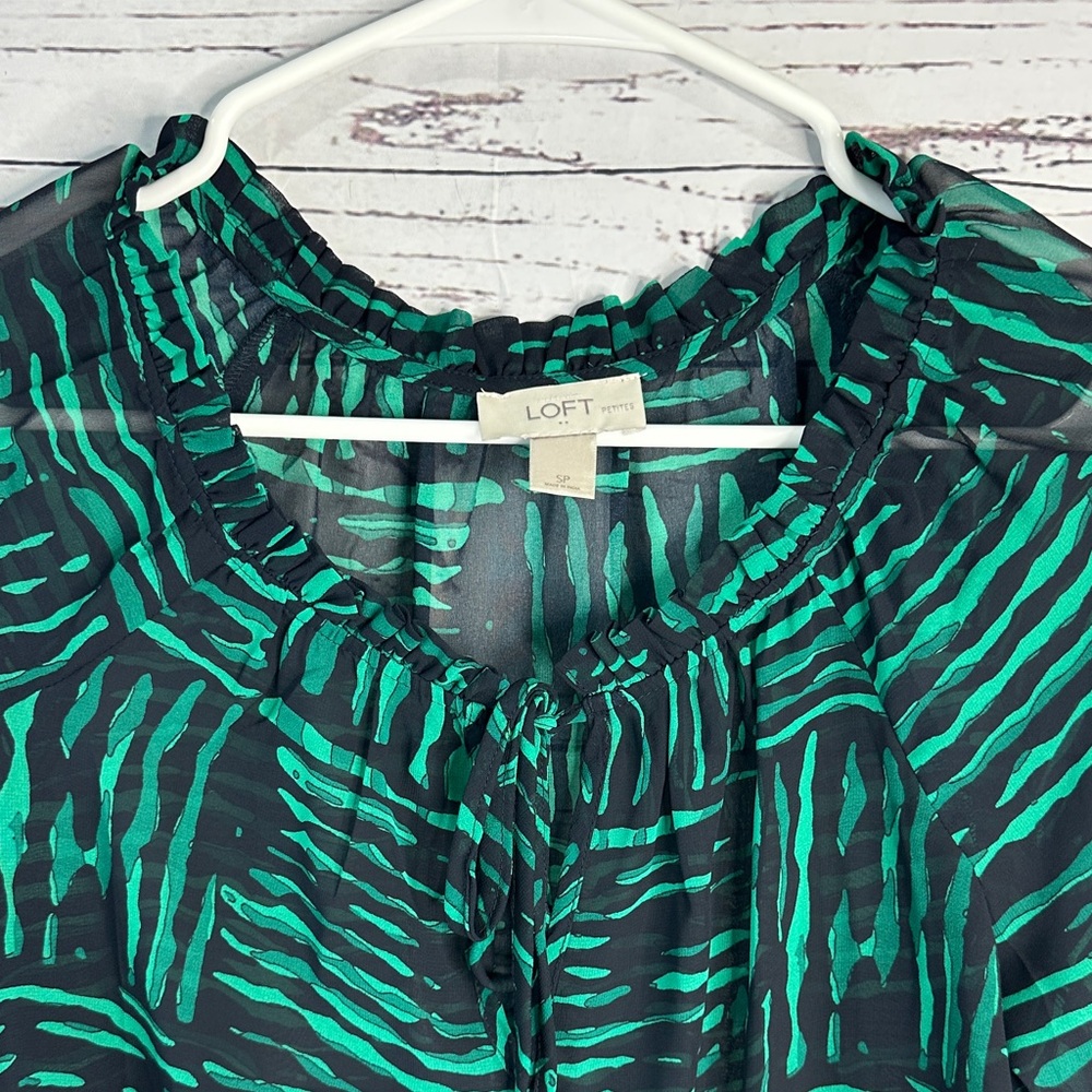 Loft Green And Black Patterned Blouse - image 2